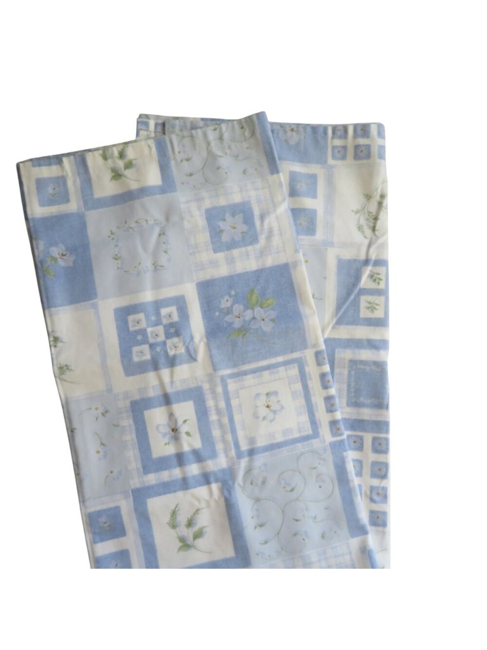 Vintage Blue White Floral Patchwork Fabric Shower Curtain Cottagecore Design